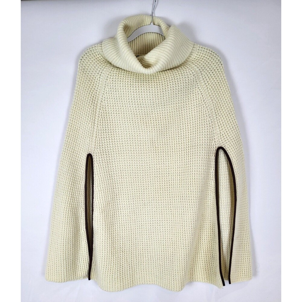 Lauren Ralph Lauren Waffle Knit Turtleneck Poncho Cape Sweater Wool